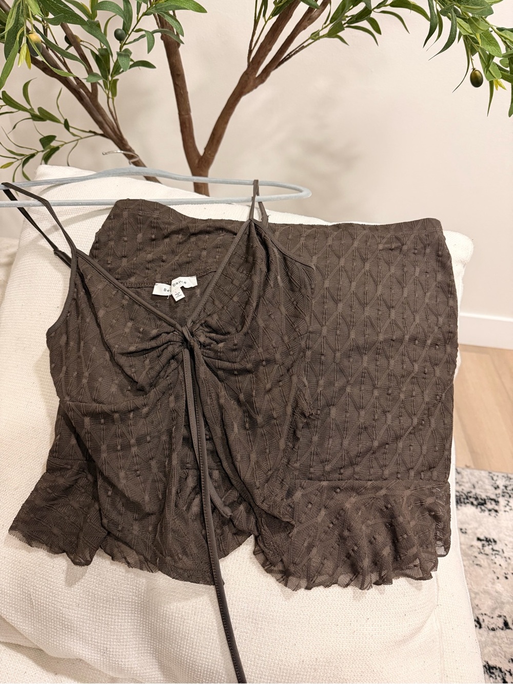 Brown Textured Two-Piece Set - Spaghetti Strap Top & Skirt